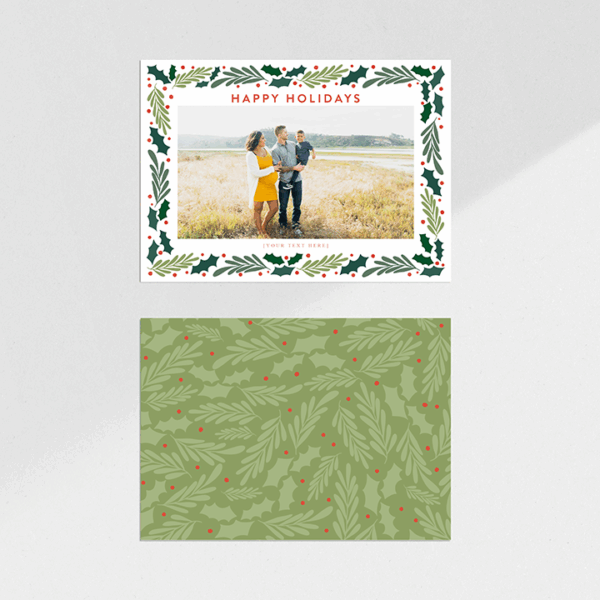 Happy Holiday Holly Border Holiday Card