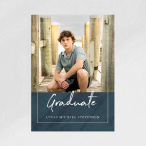 Blue Graduate Vertical Script Graduation Announcement